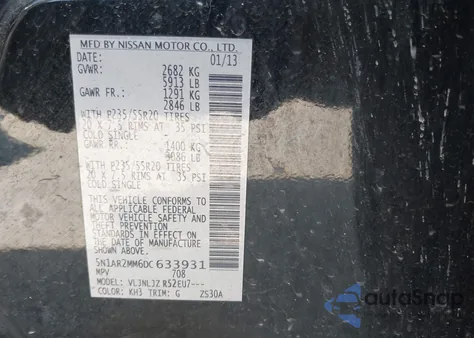 2013 Nissan Pathfinder Platinum from USA, damaged, VIN 5N1AR2MM6DC633931